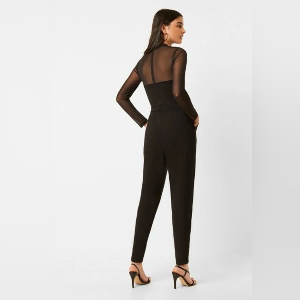 NWT French Connection Black Sheer-Panel Long-Sleeve Jumpsuit - Picture 2 of 4